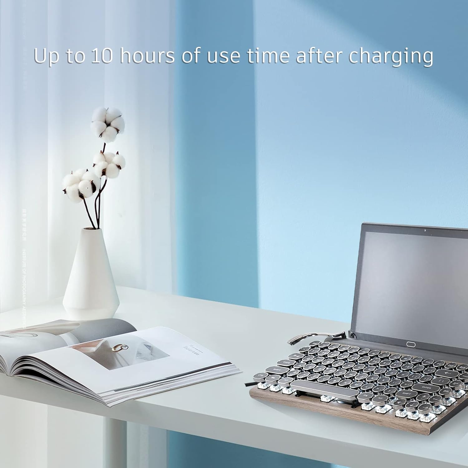 Retro Keyboard Wireless Electric Typewriter with Bluetooth 5.0 Punk Mechanical Gaming Keyboard Classical Round 83 Keys Applied to Desktop PC, Laptop Mac, Mobile Phone Adjustable Stand