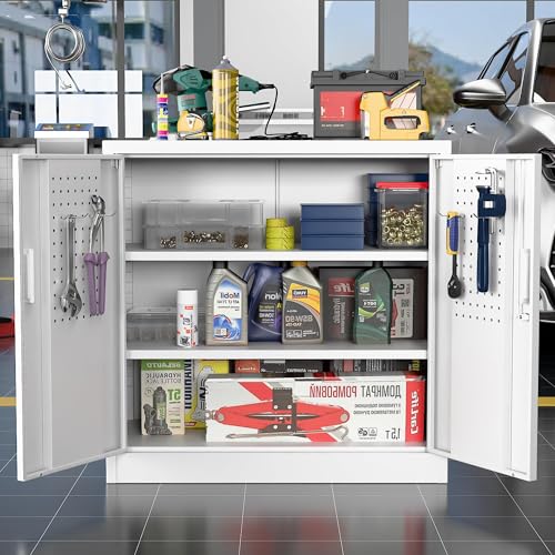 Aobabo Garage Storage Cabinet with Wheels,72" H Metal Storage Cabinet with 2 Doors and 4 Adjustable Shelves for Garage Home, Black,Required-Assembly