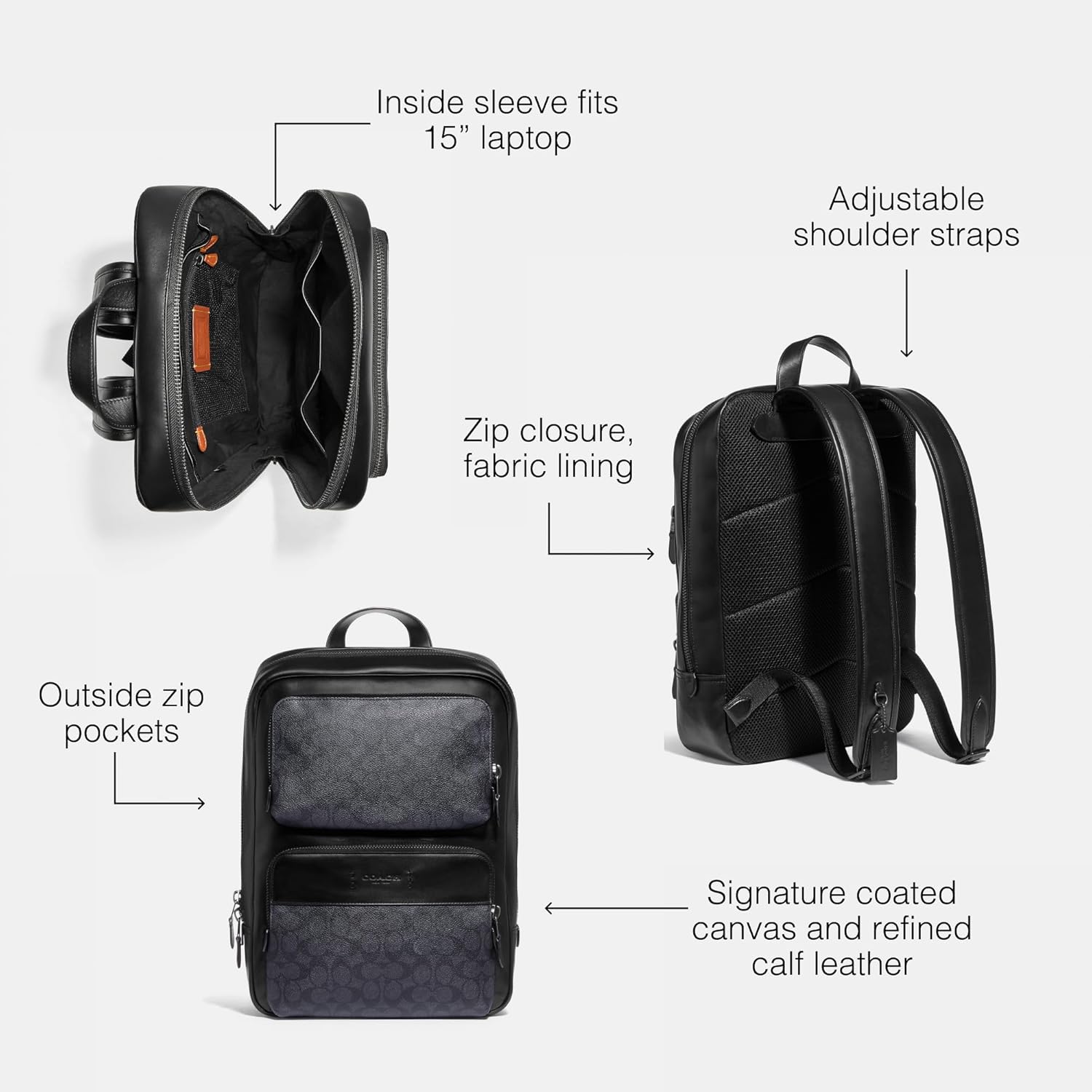 COACH Men's Signature Gotham Backpack, Charcoal/Black, Standard
