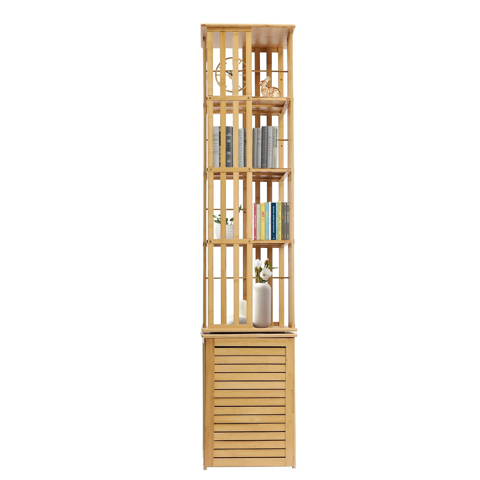 ZhdnBhnos 6 Tier 360° Rotating Corner Bookshelf Floor Standing Revolving Bookcase Bamboo Storage Rack Narrow Book Shelf Organizer for Bedroom, Living Room, Study Room