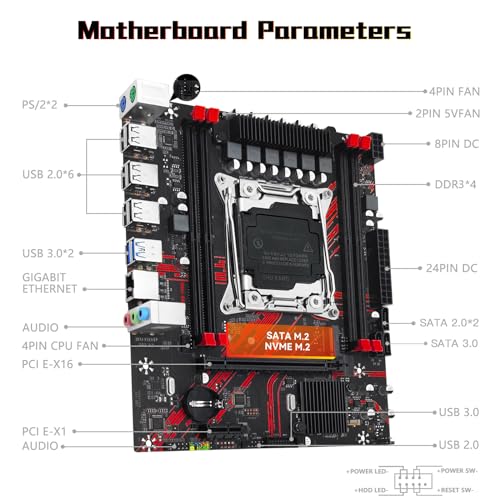 X99 Dual CPU Motherboard LGA 2011-3 Server Motherboard for Intel i7 5th/6th Gen Xeon E5 V3/V4 Series (E-ATX, 8*DDR4 ECC Max 256G, 2*NVME M.2, 2*Gb LAN, SATA 3.0, PCIe 3.0)