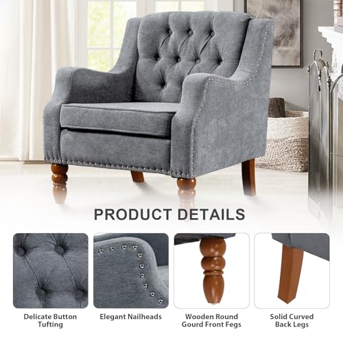 Accent Chairs Set of 2, Comfy Single Upholstered Wingback Chair with Back Mid Century Modern Reading Chair with Nail-Head Trim Armchair Arm Chair for Living Room Bedroom(Beige)