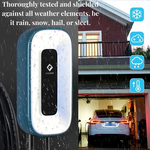 EV Charger Level 2，50 Amp Charge Station, 240V Level 2 Charger,Indoor/Outdoor EVSE, 25Ft Cable& 37" Power Cord Level 2 ev Charger, 2.4GWiFi/APP/RFID Card (NEMA14-50 Plug or Hardwired)
