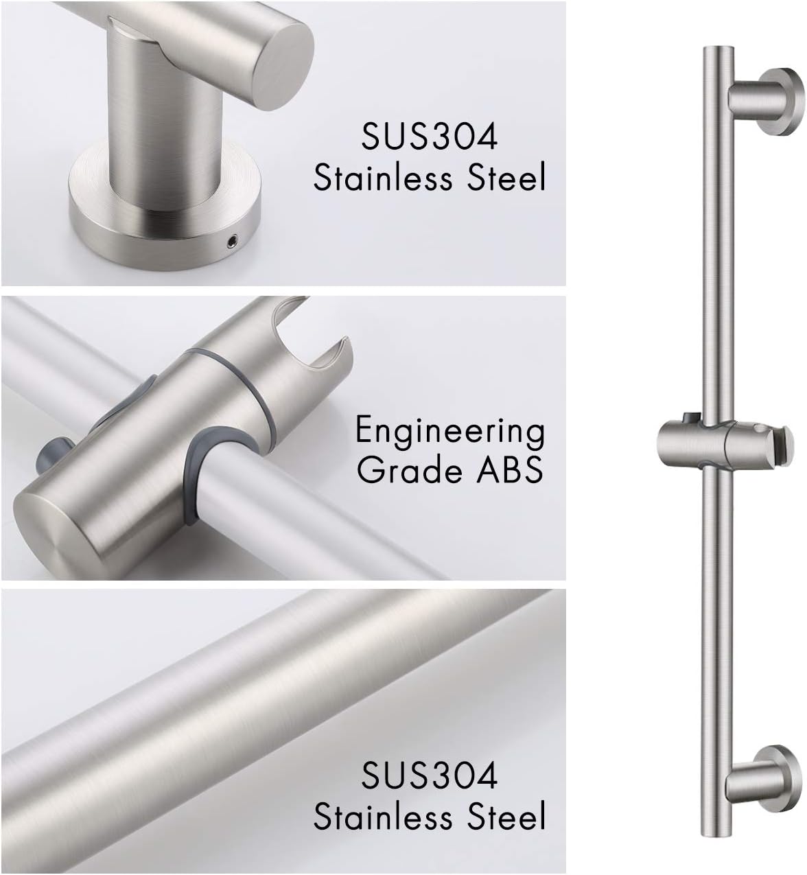 KES Slide Bar with Handheld Shower Head Hand Shower Hose Holder Adjustable 5-Function Massaging Sprayer Brushed Finish, F204-BS+KP501B-BN Pack of 2