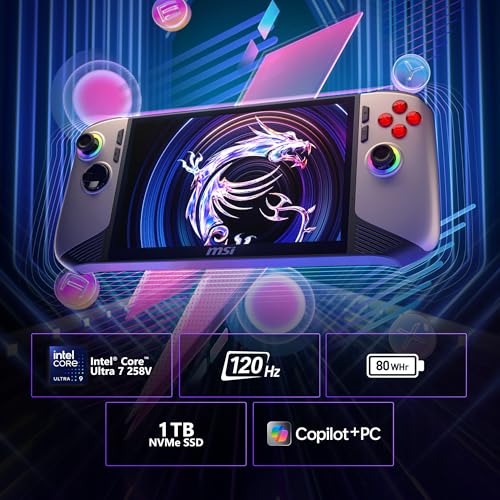 MSI Claw PC Gaming Handheld: Intel Ultra 7-155H, 7" FHD 120Hz Display, 16GB LPDDR5, 512GB NVMe SSD, MicroSD Card Reader, Thunderbolt 4, Win 11 Home: Black A1M-051US