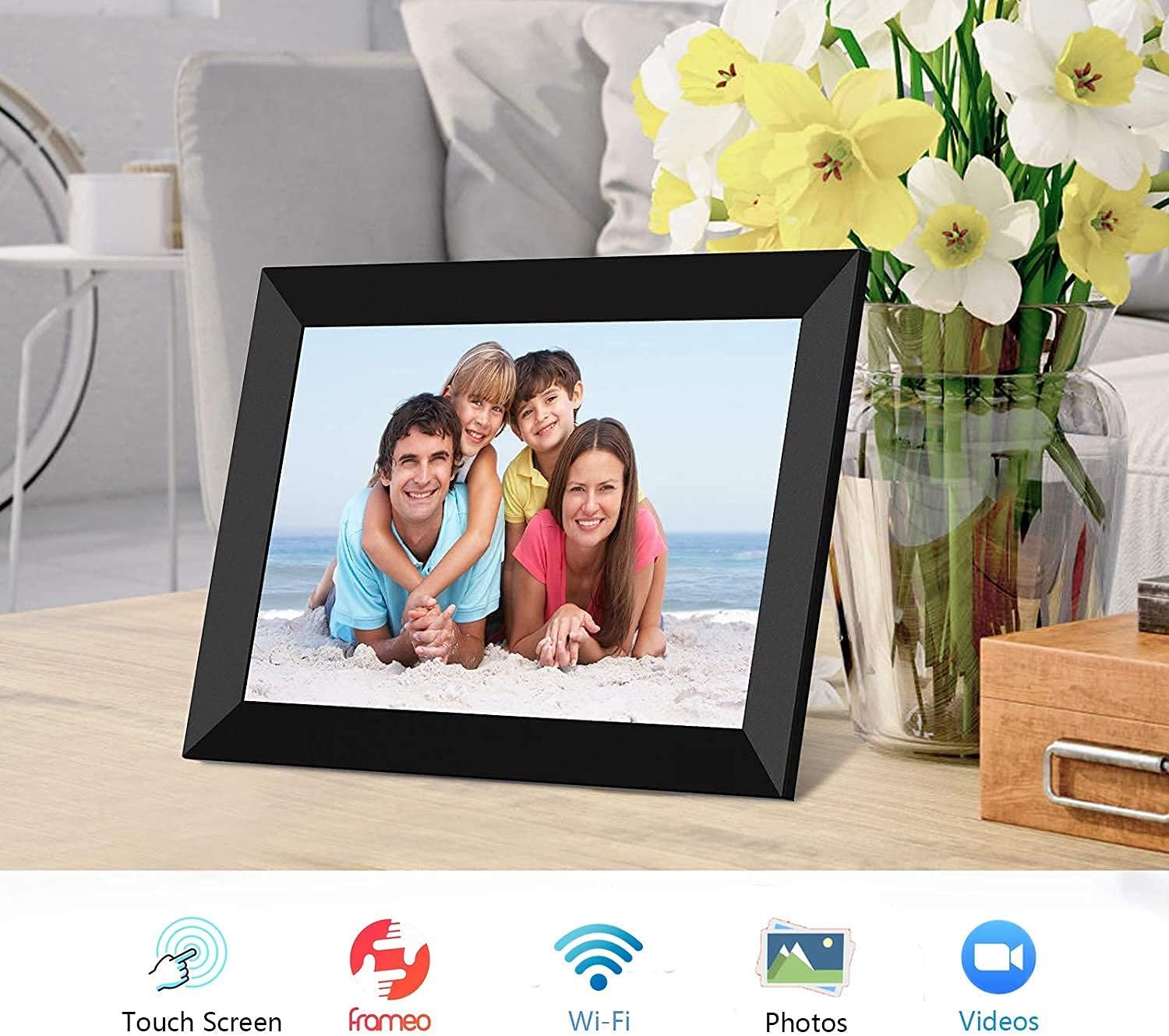FRAMEO Digital Photo Frame WiFi 8 Inch 1920×1200 FHD IPS Touch Screen, 16GB Storage, Support USB Drive & SD Card, Auto-Rotate, Easy Setup to Share Photos or Videos Anywhere via Free App