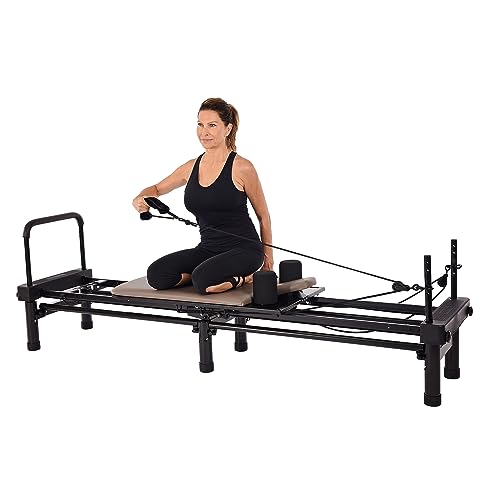 AeroPilates Reformer - Pilates Reformer Workout Machine for Home Gym - Cardio Fitness Rebounder- Up to 300 lbs Weight Capacity, Gray