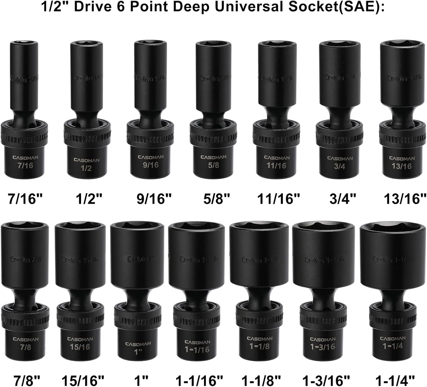 CASOMAN 15 PCS 3/8" Drive Shallow Universal Impact Socket Set, 6 Point, Metric,8-22mm