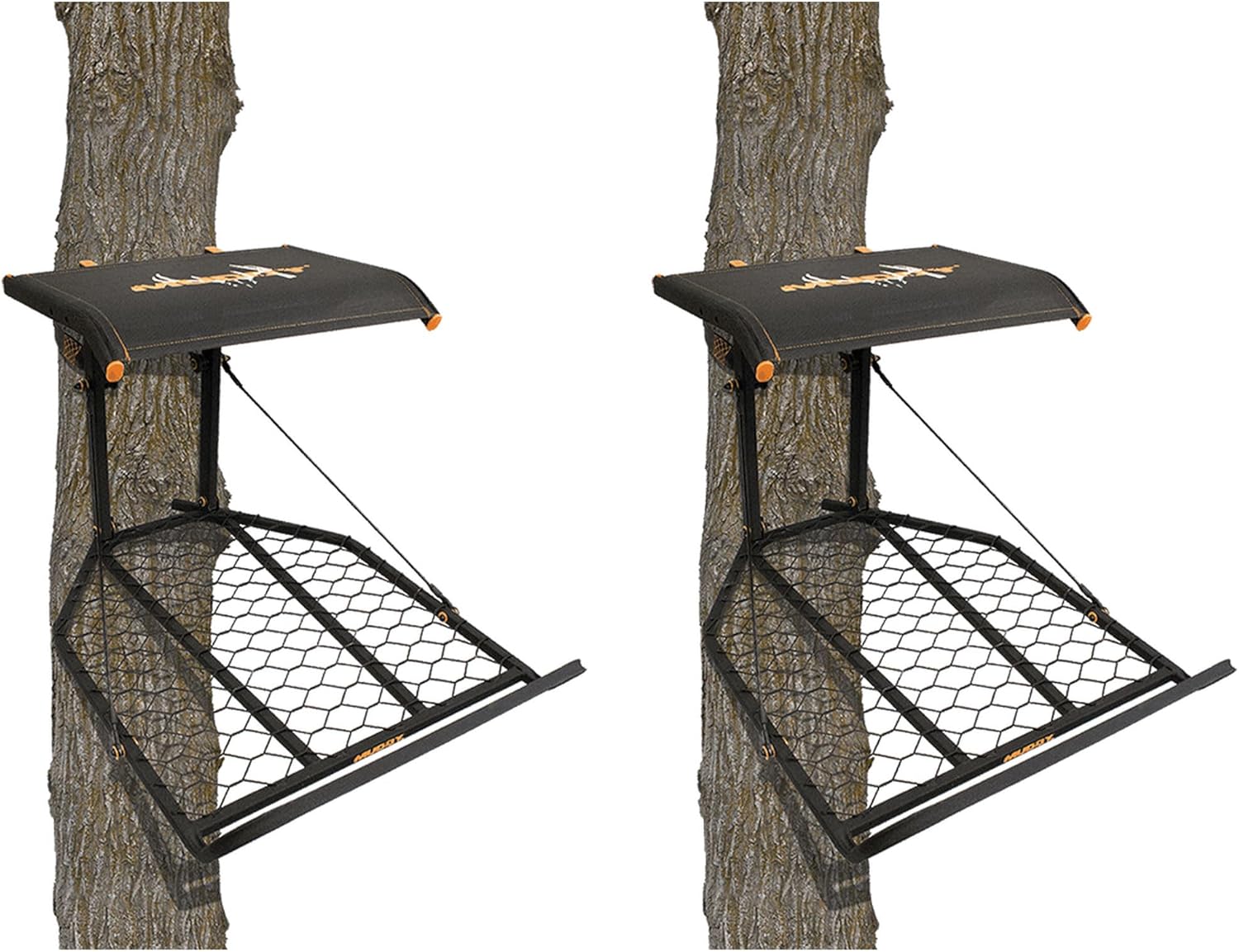 Muddy The Boss XL Wide Stance Hang On 1 Person Hunting Tree Stand Platform with Silent Straps, FlexTek Seating, and Extra Wide Platform (2 Pack)