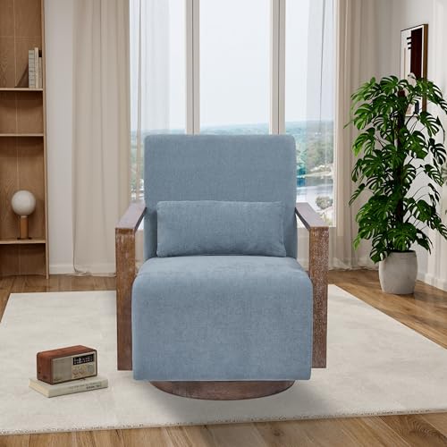 Swivel Accent Chair, Living Room Chair, Modern Arm Chair Sofa Chair with Solid Wood Armrests, 360 Degree Comfy Lounge Reading Chair, Swivel Barrel Chair, Side Chair for Hotel, Bedroom, Office, Beige