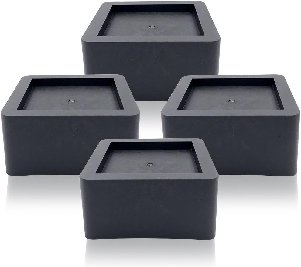 DuraCasa 3 Inch Bed Risers - Fits Huge 5.5 Inch Bed or Furniture Post, Creates an Additional 3 Inches of Height or Storage! Heavy-Duty Table, Chair, Desk or Sofa Riser (4, 3 Inch Black)