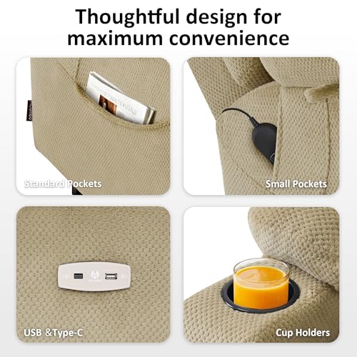 MCombo Large Triple Motor Power Lift Recliner Chair with Massage and Dual Heating, Adjustable Headrest for Tall Elderly People, Fabric 7634 (Grey, Large)