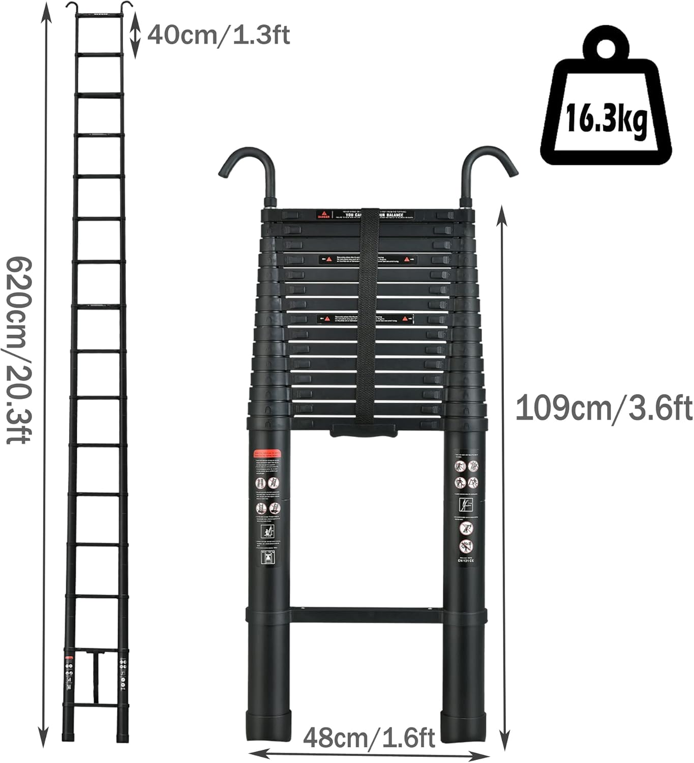 Telescoping Ladder 20FT Compact Extension Ladder with 2 Detachable Roof Hooks Aluminum Lightweight Collapsible Ladder for Home, RV Heavy Duty 330lbs Max Capacity