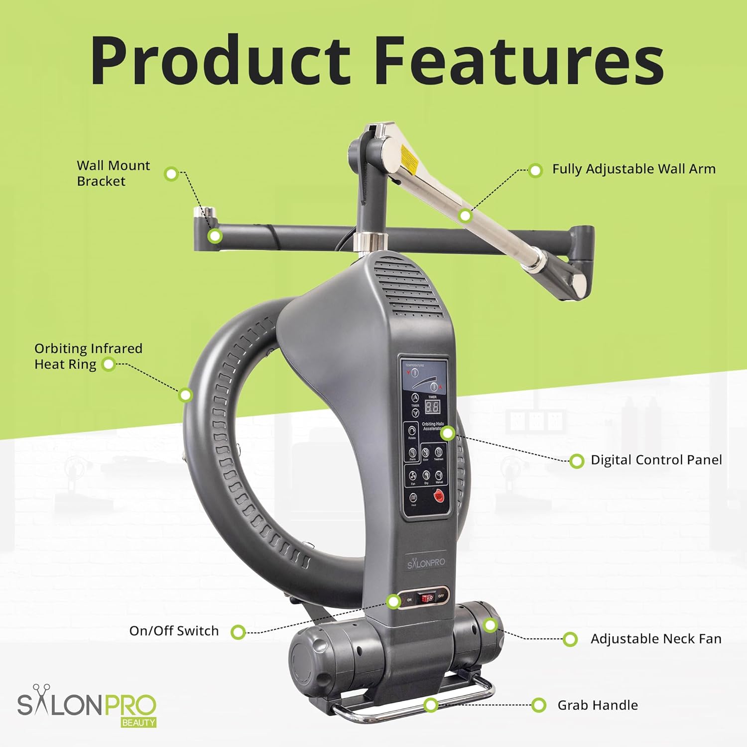 Professional Infrared Hair Color Processor & Multi-Function Dryer Accelerator w/Wall Mount System - Adjustable Hair Processing & Drying Machine - Hair Styling Salon Equipment (Grey)