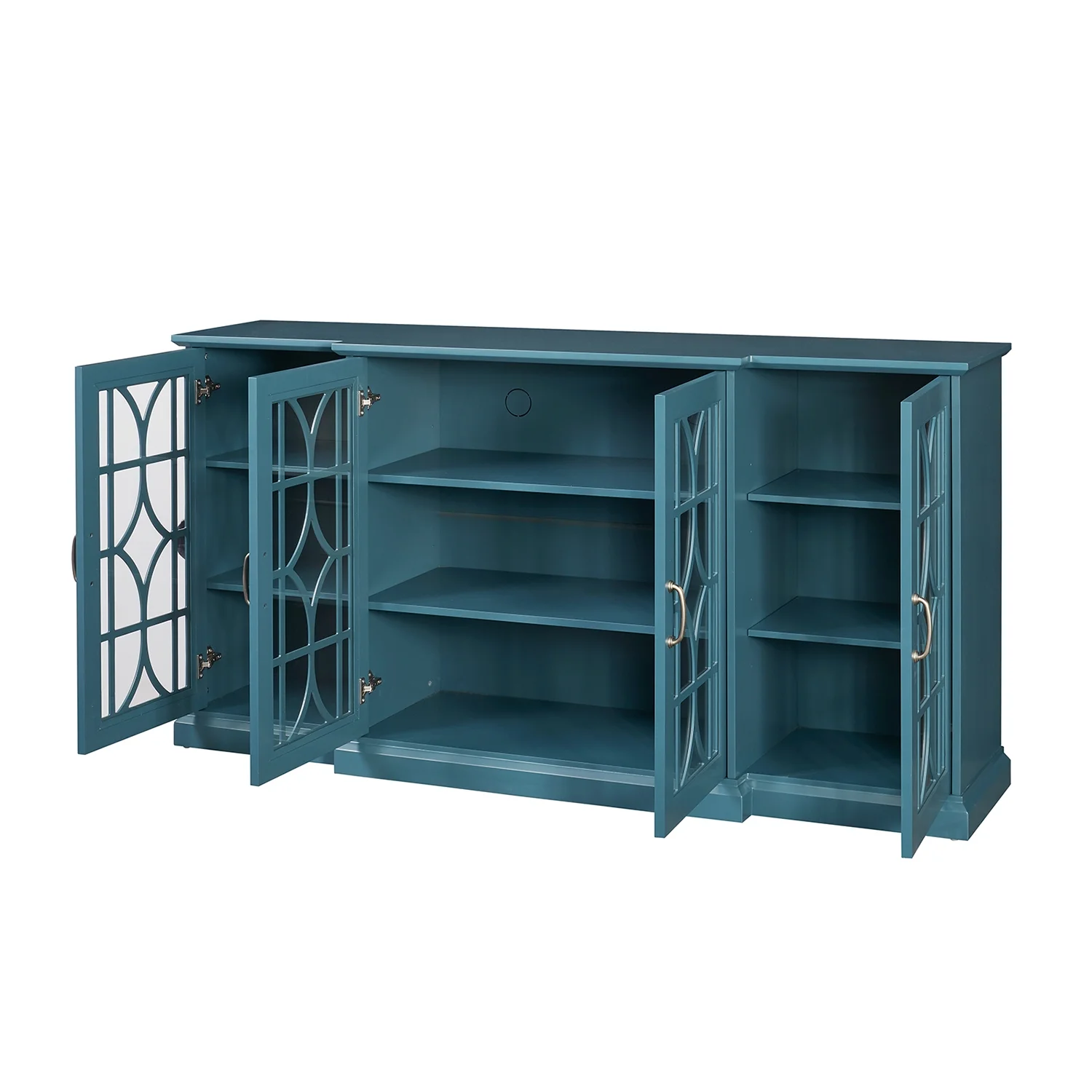 Sumdeal 63” TV Stand, Storage Buffet Cabinet, Sideboard with Glass Door and Adjustable Shelves, Console Table for Dining Living Room Cupboard, Teal Blue