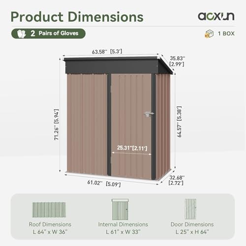 Aoxun 6x3.9 FT Shed with Base Metal Outdoor Storage Shed Garden Shed with Lockable Doors Tool Shed Bike Shed for Backyard, Patio, Poolside (Brown)