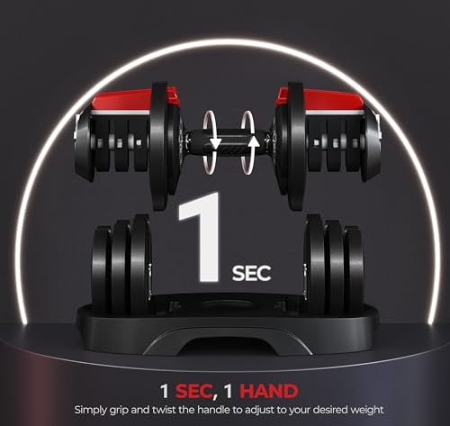 Yaheetech Adjustable Dumbbell Set 28/40/52.5/90LBS Adjustable Dumbbells Fast Adjust Dumbbell Weight Set with Anti-Slip Handle and Tray for Men/Women Home Gym Strength Training Equipment Single/Pair