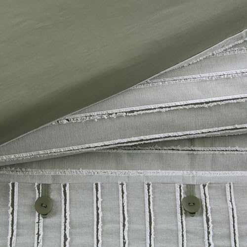 Madison Park King Comforter Set Clipped Jacquard Stripes with Buttons Boho Comforter for a King-Size Bed, Cotton Oversized Comforters with Removable Cover Boho Bedding, King Ivory 9 Piece