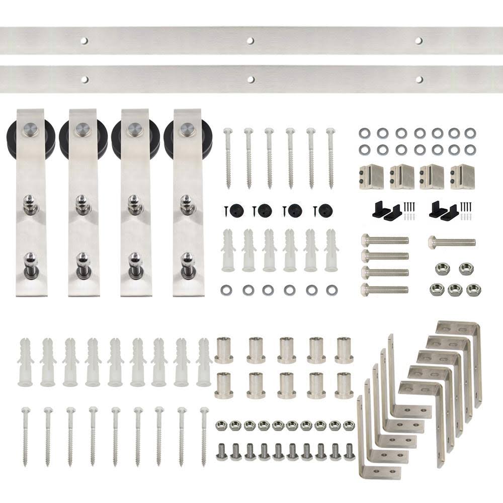 Winsoon 6 ft./72 in. Stainless Steel Sliding Bypass Barn Door Hardware Track Kit for Double Doors Non-Routed Floor GUIDE, Froste