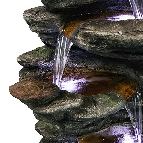 6-Tier Rockery Outdoor Fountain - 40” H Outdoor Waterfall Fountain with LED Lights for Home&Office Decor, Stacked Rock Cascading Relaxation Garden Fountains Outdoor for Patio, Yard, Deck