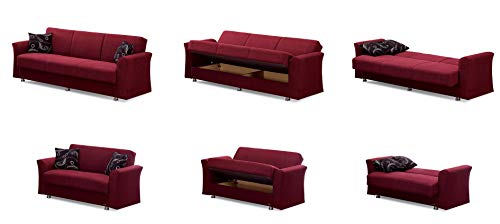 Empire Furniture USA Ohio Collection Convertible Sofa Bed with Storage Space and Includes 2 Pillows, Burgundy