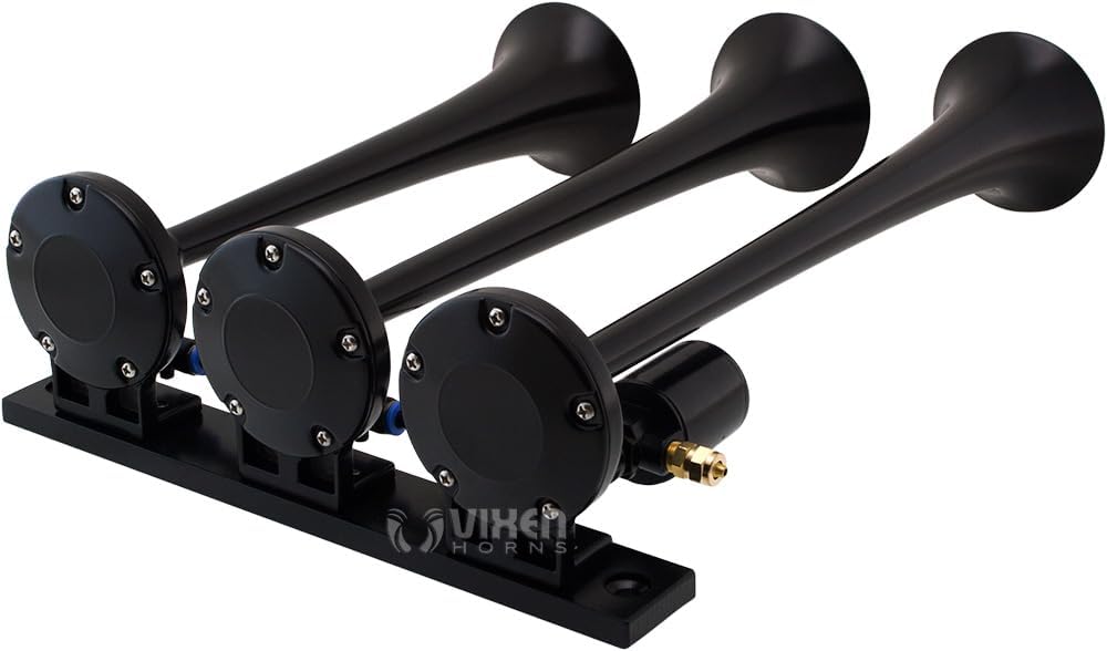 Vixen Horns Train Horn Kit for Trucks/Car/Semi. Complete Onboard System- 150psi Air Compressor, 1.5 Gallon Tank, 3 Trumpets. Super Loud dB. Fits Vehicles Like Pickup/Jeep/RV/SUV 12v VXO8715B/3118B