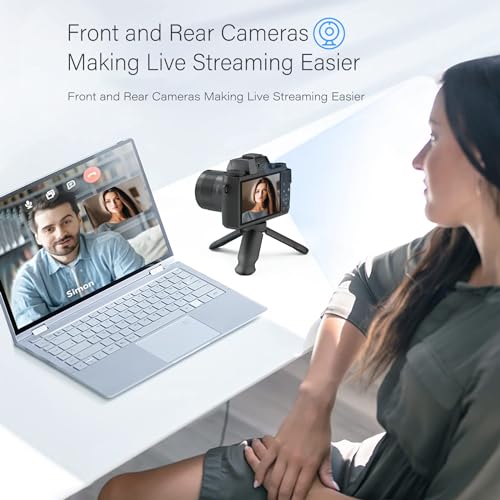 Saneen Digital Camera, 4k Cameras for Photography & Video, 64MP WiFi Touch Screen Vlogging Camera for YouTube with Flash, 32GB Card, Lens Hood, 3000mAH Battery, Front and Rear Cameras - Black
