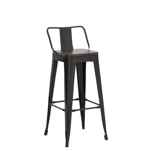 Andeworld Bar Stools Set of 4 Counter Height Stools Industrial Metal Distressed Barstools with Low Back Wooden Seats (30 Inch, Distressed White)