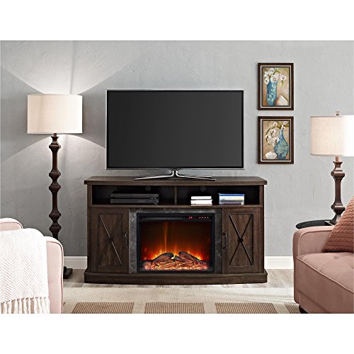 Ameriwood Home Barrow Creek Fireplace TV Stand for TVs up to 60 Inch, Replaceable Electric Fireplace Insert Heater, Remote Control, Timer, Realistic Log and Flame Effect, Espresso