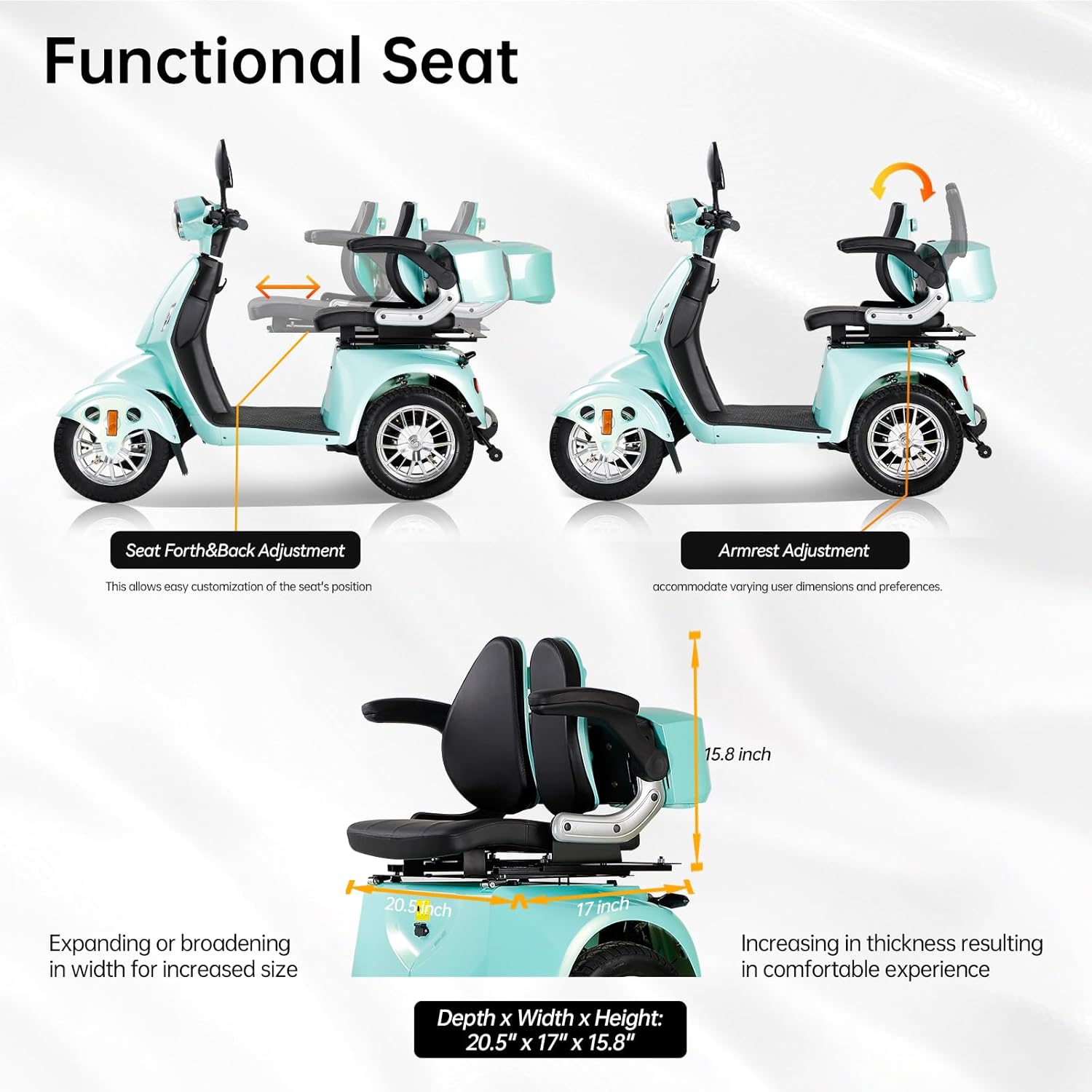 800W Heavy Duty 4 Wheel Mobility Scooters for Seniors & Adults 500lbs Capacity, Powered Mobility Scooters with 3-Speed Control & USB Charger Port, Under Seat Storage, Green
