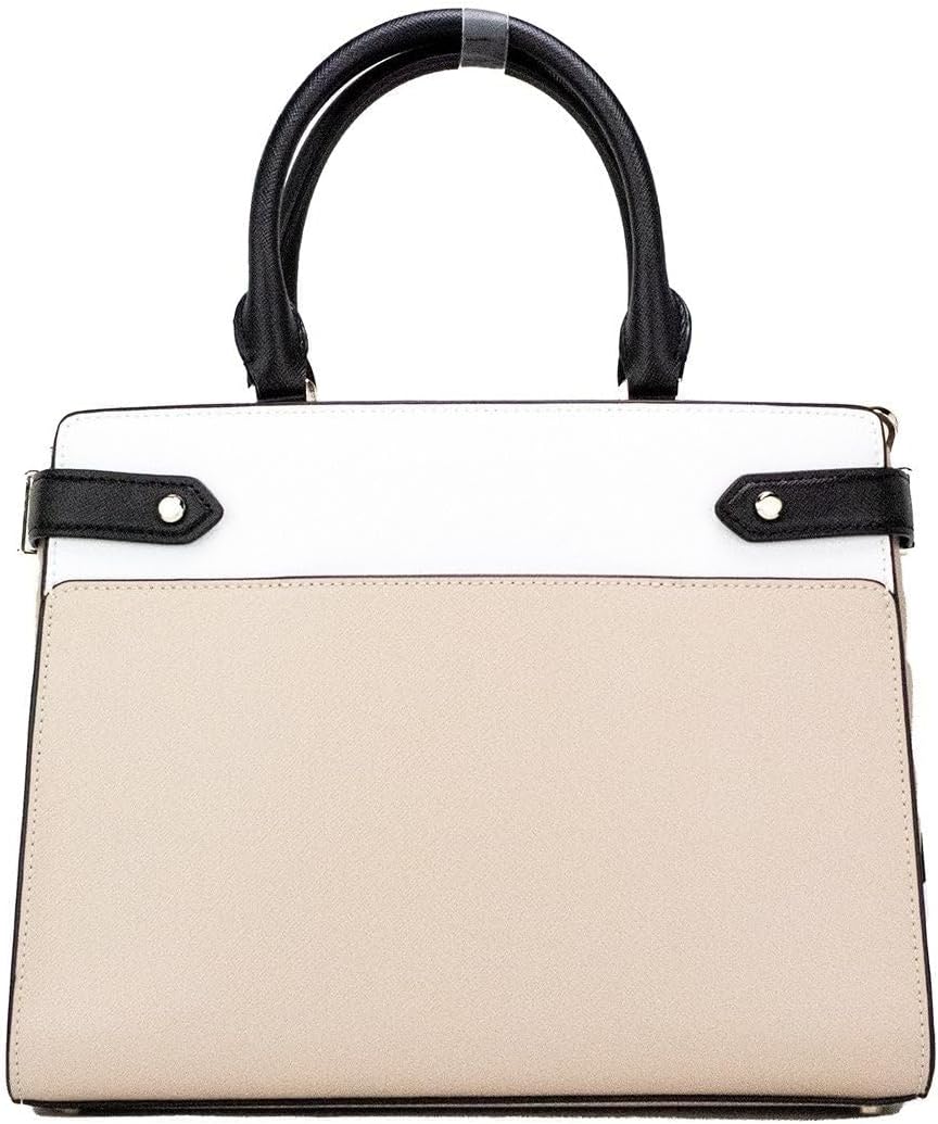 Kate Spade New York Staci Medium Saffiano Leather Satchel Purse in Warm Beige/Black