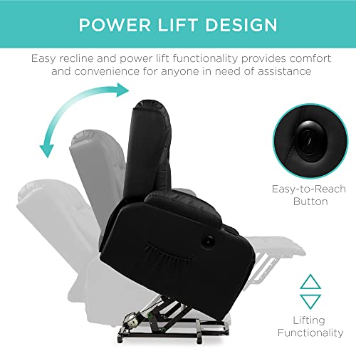Best Choice Products PU Leather Electric Power Lift Chair, Recliner Massage Chair, Adjustable Furniture for Back, Legs w/ 3 Positions, USB Port, Heat, Cupholders, Easy-to-Reach Side Button - Brown