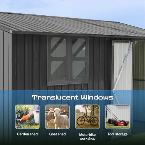 10' x 8' Large Outdoor Storage Shed, Sturdy Metal Building w/Windows & Lockable Doors for Garden, Backyard, Poolside and Lawn, Grey