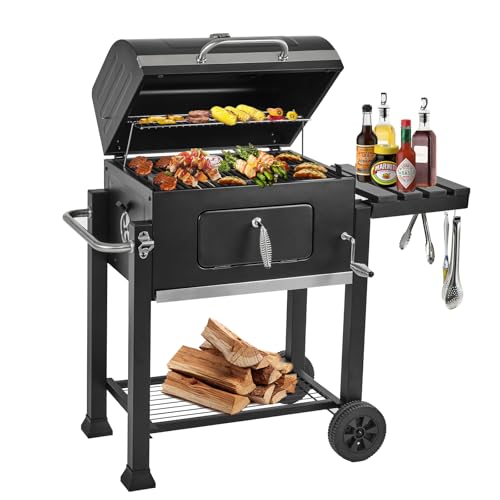 Charcoal Grills,Outdoor BBQ Grill Large Smoker Grill with Side Table,Backyard Barbecue Grill Patio and Parties,Grills Outdoor Cooking with Cast Iron Grill Grates