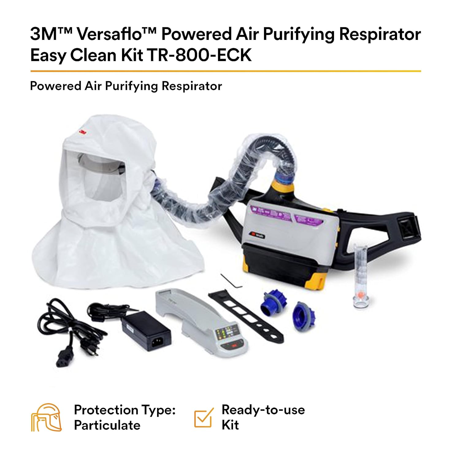 3M PAPR Respirator, Versaflo Powered Air Purifying Respirator Easy Clean Kit, TR-800-ECK, Intrinsically Safe, NIOSH Approved, Ready to Use All-in-One Respiratory Protection for Particulate