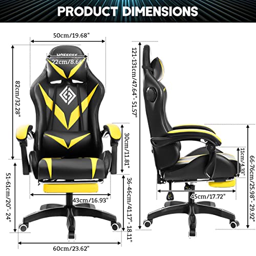 HOFFREE Gaming Chair Massage with Bluetooth Speakers and Led Lights Ergonomic Computer Gaming Chair with Footrest RGB Video Game Chair with High Back Lumbar Support Blue and Black