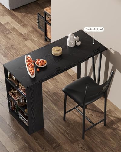 GAOMON 3 Piece Bar Table Set for 2, Bar Table and Chairs Set with with Flip Top Extension, Dining Table Set with Storage Shelves, Suitable for Small Space Kitchen Apartment, Grey