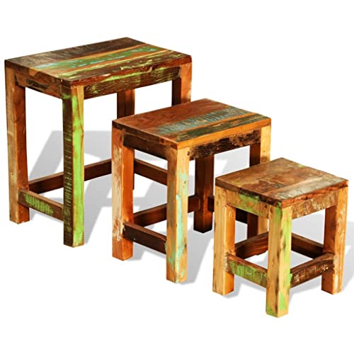 Nesting Table Set 3 Pieces Vintage , Wood,Rustic , Wood Nesting Tables Set of 3, Handcrafted Wooden Coffee Tables for Living Room, Side Tables, or Lamp/Plant Stands Accent Tables, Living Room Furnitur