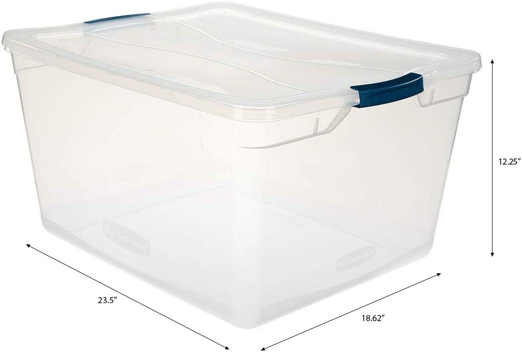 Rubbermaid Cleverstore Clear 71 QT Pack of 4 Stackable Large Storage Containers with Durable Latching Clear Lids, Visible Organization and Storage, Great for Tools, Sports Equipment, and Large Items