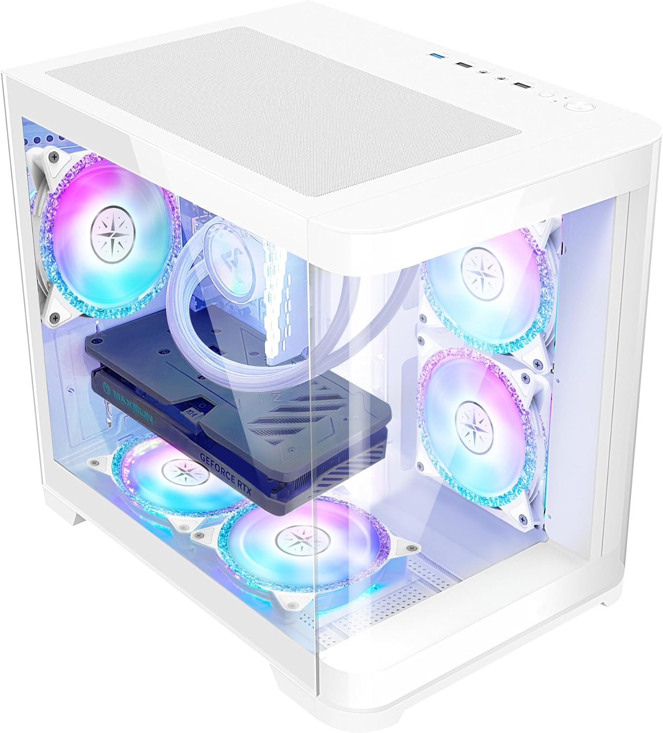 Poseidon White Gaming PC Desktop - AMD Ryzen 7 5700X 8-Core 3.4GHz - RX 6500 XT 4GB- 1TB M.2 SSD - 32GB DDR4 3200MHz RAM - 240mm AIO CPU Liquid Cooler - Windows 11 Pro Computer