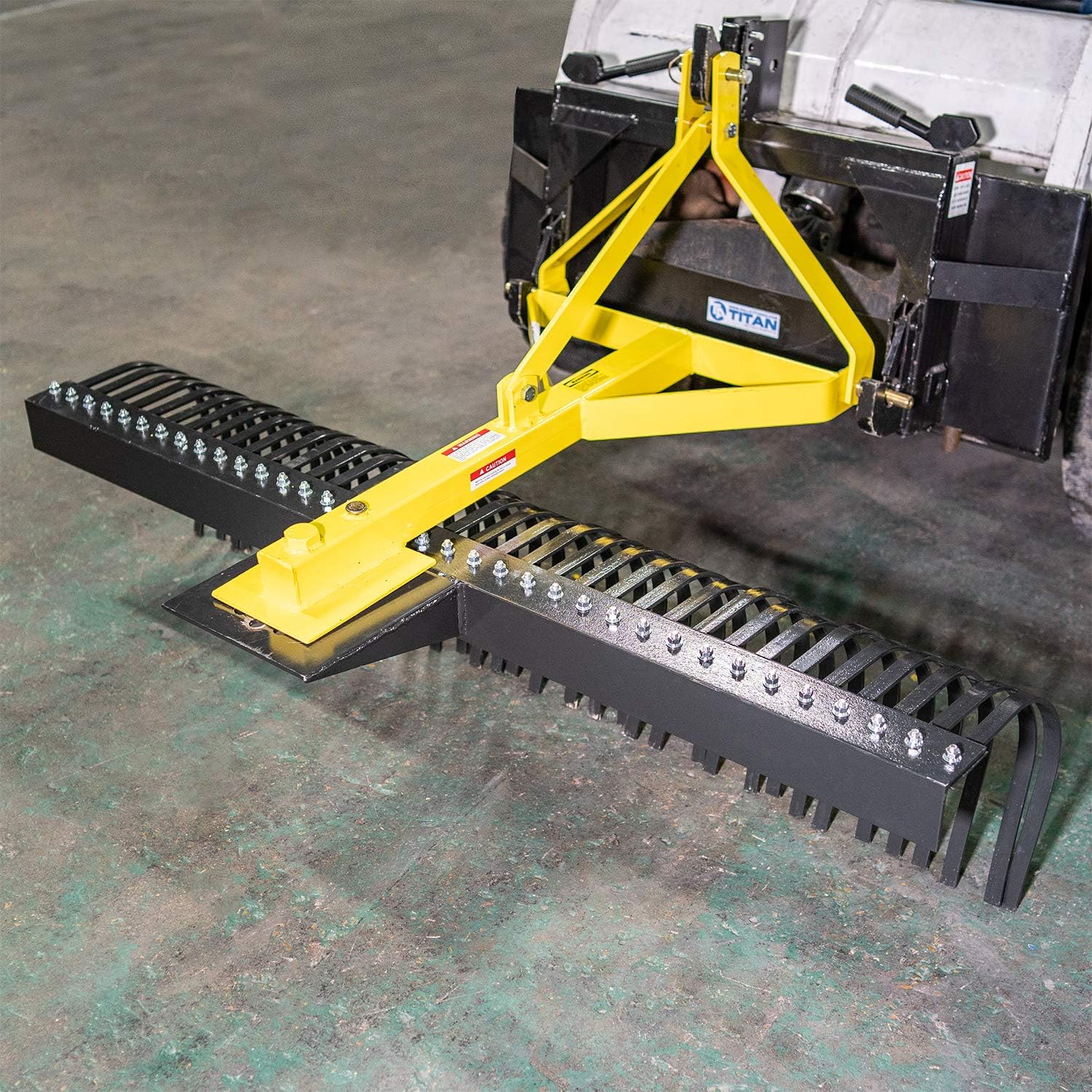 Titan Attachments 6 Landscape Rake for Compact Tractors, Quick Hitch Compatible