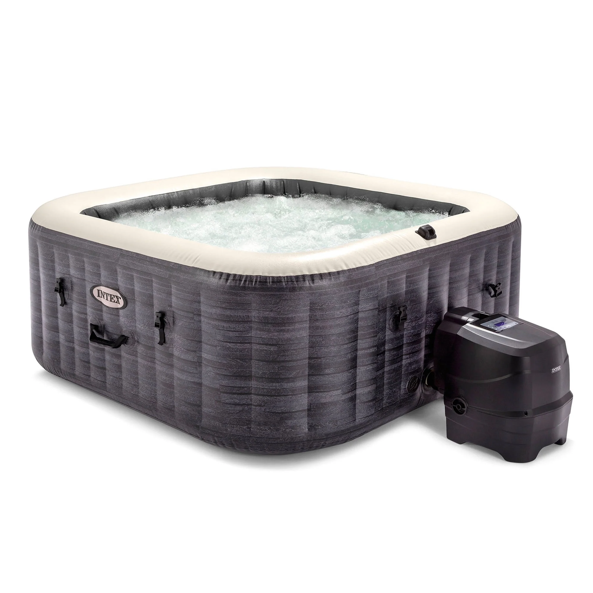 Intex PureSpa Plus Greystone Inflatable Hot Tub Square Jet Spa, 83 x 28