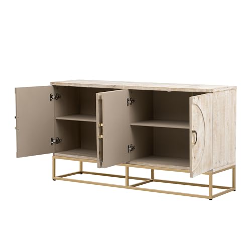 Modern Sideboard Buffet Cabinet with Shelves & 4 Doors, Large Storage Cabinet Coffee Bar Wine Bar Cabinet Wood Buffet Console Table for Entryway, Living Room, Study, Kitchen, Dining Room,Beige