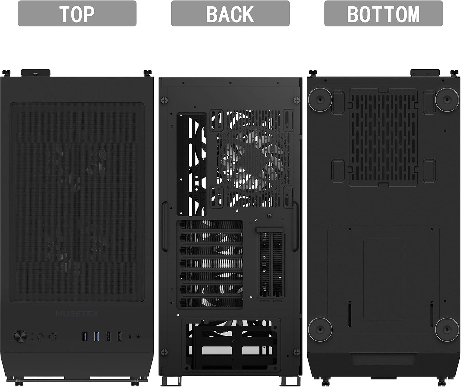 MUSETEX USB 3.0 Ports & 6 PCS 120mm LED ARGB Fans Pre-Installed ATX Mid Tower Computer Gaming Case with Remote Control Tempered Glass (BX6-MN6)