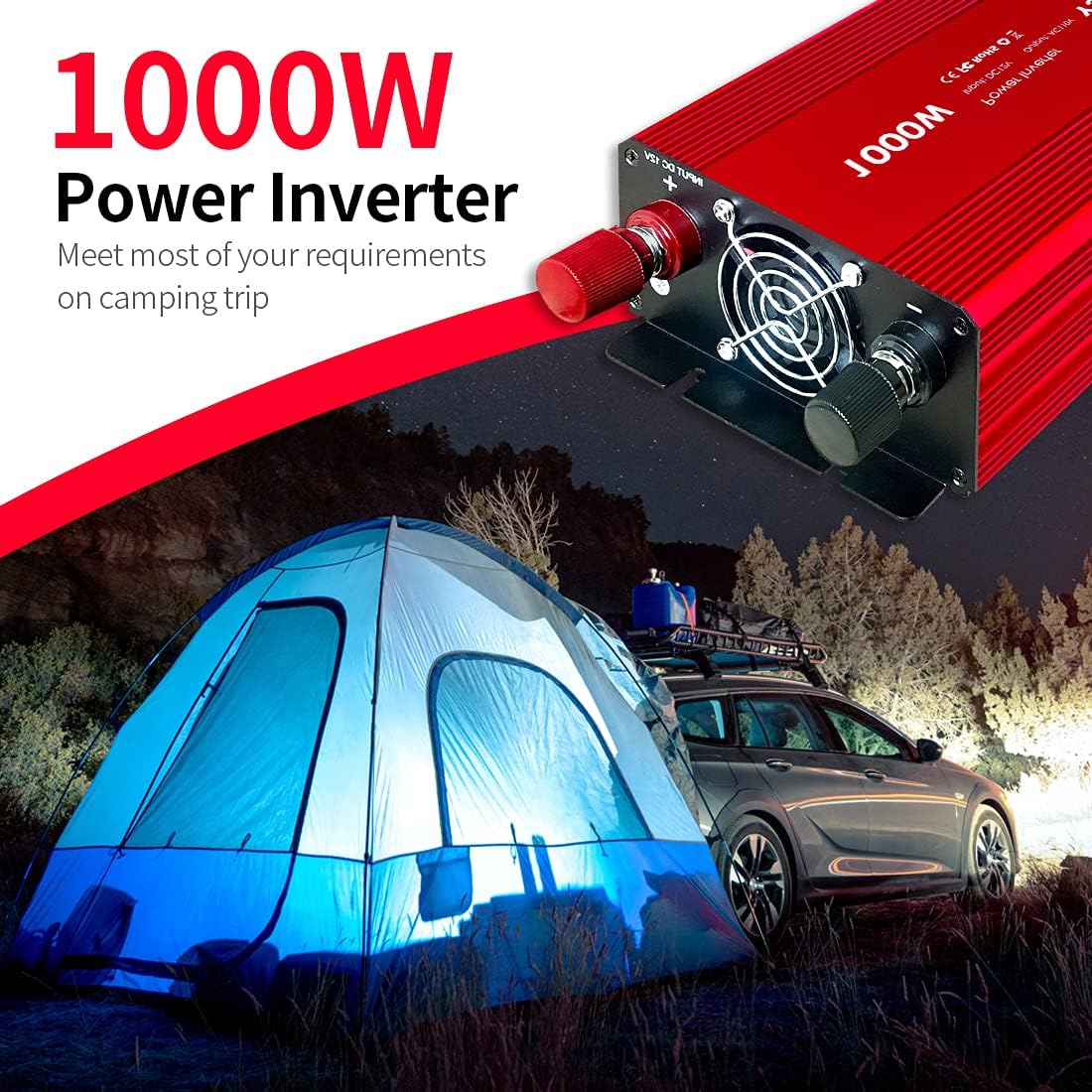 Power Inverter 12v to 110v, Dc to Ac Converter with 3 AC Outlets, 1000 watt Inverter for Car/RV/Home
