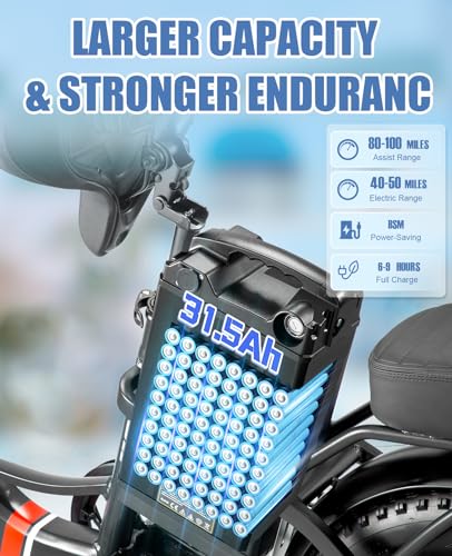 DAMSON Electric Bike for Adults 750W,48V 31.5AH Long-Range Adult Electric Bicycles, 20" Fat Tire Full Suspension Ebike, 25MPH Beach Mountain E Bike with Dual Disc Brakes,118Miles Range