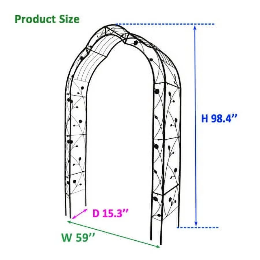 59"W * 98"H Garden Arches Arbors Curved Metal Durable Iron Plants Trellis Stand Use for Outdoor Garden Arbor Climbing Plants Wedding Arches Ceremony Black
