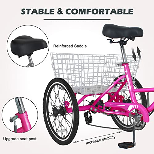 NAIZEA Adult Folding Tricycle Adult Tricycles, 7 Speed 20/24/26 Inch 3 Wheel Bike Cruiser Trike with Large Basket/Low-Step Through, Folding Adult Trikes Foldable Tricycle for Women, Men, Seniors