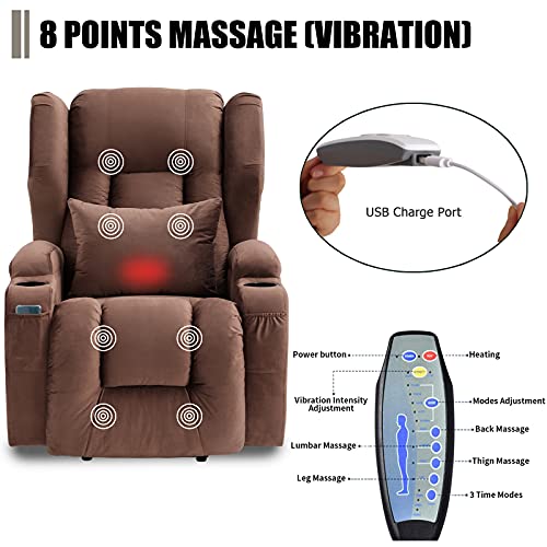 Electric Lift Chair Recliners for Elderly with Massage & Heat Vibration Power Lift Recliner Chair / 3 Positions / 2 Side Pockets / 2 Cup Holders for Home Living Room