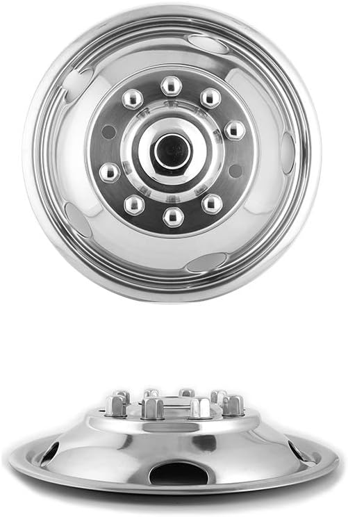 Deebior 4pcs 17inch Polished Stainless Steel Dually Wheel Simulators, Nice looking and Durable Bolt On Wheel Cover, 8 Lug 4 Hand Hole Hubcaps Fit for 2005-2021 Ford F350 with Installation Tool Kit A8P